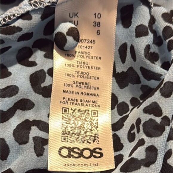 ASOS Blue Black Cheetah Print Semi Sheer Oversized Puff Sleeve Flowy Poet Blouse - Picture 15 of 16